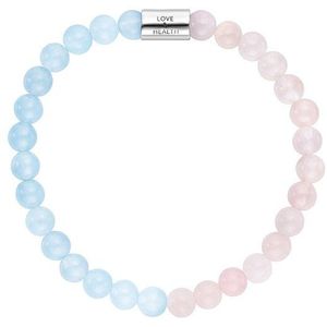 Engelsrufer - Parelarmband - Rozenkwarts - Blauw Agaat - Rhodium