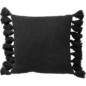 Dutch Decor RUBY - Sierkussen 45x45 cm - 100% katoen - met flosjes - Raven - zwart - Inclusief binnenkussen