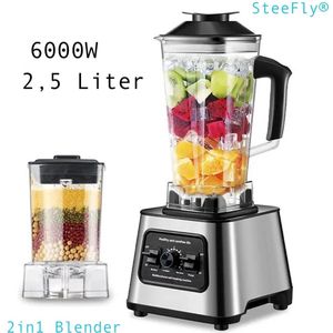 SteeFly® Krachtige 6000W blender - 2in1 - Smoothie maker - Mixer - 2,5L Tank - Makkelijk te reinigen - Met Cleanfunctie