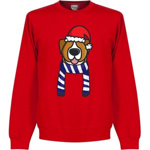 Hond Blauw / Wit Supporter kersttrui - Rood - Kinderen - 128