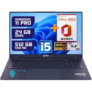 Krachtige 15.6"" Full HD Notebook | Snelle Intel Core i5 & 512GB SSD | 24GB DDR5 Geheugen | Windows 11 Pro Editie + Office 2024 voor Zakelijk, Thuis en Studie