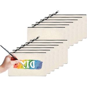 12 stuks blanco stoffen tassen reis-toilettas met ritssluiting - Cadeau voor bruidsmeisjes - Stoffen etui - Zeildoek pennenetui - Klein Beige B/12 stuks