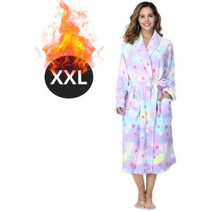 Livano Badjas Dames - Fleece - Katoen - Badstof - Sauna - Hamam - Wafel - Bathrobe - Duster - Ochtendjas - Spa - Kimono - Sterren XXL