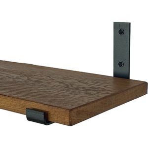 GoudmetHout Massief Eiken Wandplank - 50x25 cm - Donker eiken - Industriële plankdragers L-vorm UP mat zwart - Staal - Wandplank Hout