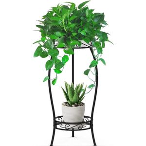 2-traps plantenstandaard, bloemenstandaard van metaal, 68 cm bloempothouder voor binnen en buiten, tuin, balkon, decoratie, zwart