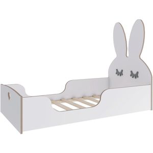 Need Sleep - Montessori Kinderbed Peuterbed Vloerbed - 160x70 cm - Met Konijnen Hoofdsteun - Wit MDF