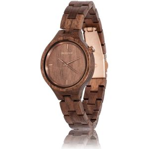HOT&TOT | Walda - Houten horloge voor dames - Walnoot hout - 32mm - Roségoud