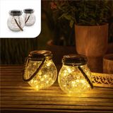 Gadgy Solar Lantaarn Craquelé Glas met 20 fairy lights - Tafellamp Set van 2 - Solar tuinverlichting op zonneenergie - Led buitenverlichting met dag/nacht sensor - Hanglamp - Tuinlantaarn - 13.5 x Ø12CM