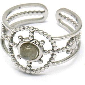 Ring met Steen - RVS - One Size - Flashing Stone - Zilverkleurig