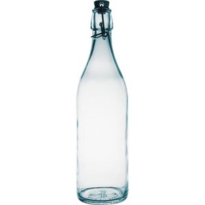 12x Glazen beugelflessen/weckflessen transparant 1 liter rond - Waterflessen/karaffen