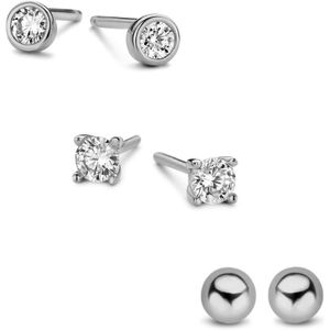 New Bling 9NB SET020 Zilveren Oorknopjes Dames - Set - 3 Paar - 3mm - Bol - Zirkonia - Zilverkleurig