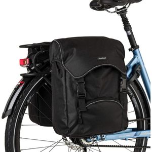 Unibag Traffic Dubbele fietstassen voor bagagedrager - 28 liter - zijtas fiets waterafstotend reflecterend - 100% gerecycled polyester - zwart Double Bicycle Bag