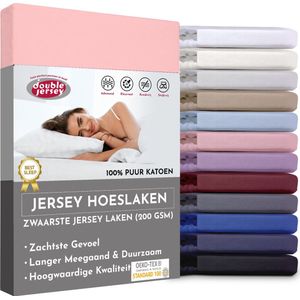Double Jersey Hoeslaken - Hoeslaken 200x200+30 cm - 100% Katoen  Roze