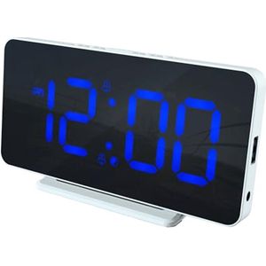 Digitale Wekker met USB-oplader en Dimbaar LED-display - Alarmklok met Dual Alarmfunctie - Wit/Blauw