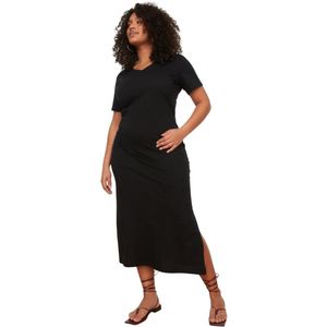 Trendyol Zwarte V-Hals Split Maxi/Lange 100% Katoenen Gebreide Jurk Tbbss22Ah0163