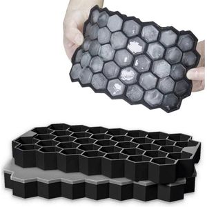 IJsblokjesvorm siliconen ijsblokjesvorm set van 2 37 vakken met deksel ice cube tray BPA-vrije ijsblokjeshouder voor bier cocktails whisky (zwart)