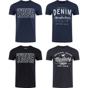 Mustang Heren T-Shirt 4-pack Mustang heren-T-shirt regular fit Veelkleurig L Ronde Hals Volwassenen Opdruk Print Shirts