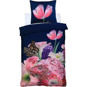 Eenpersoons -Spring Flowers Naturel-dekbedovertrek set-Ultra soft -microPercal -dekbedhoes 140x220 cm + 1 kussensloop 60x70 cm-Multi