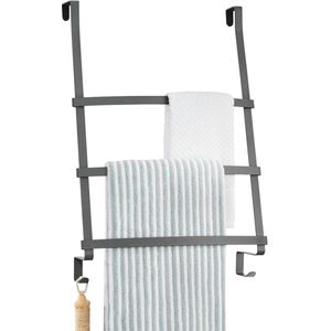 Deurkapstok - Handdoekrail zonder boren voor de badkamer - Handdoekladder om op te hangen met 3 stangen en 2 haken - Ook geschikt als halkapstok - Donkergrijs