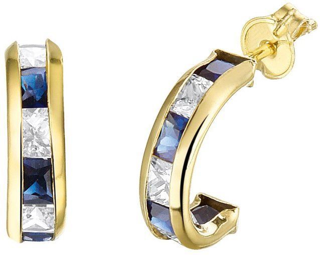 Lucardi Dames Oorbellen met wit en blauw zirkonia - Oorbellen - Cadeau - 14 Karaat Goud - Geelgoud