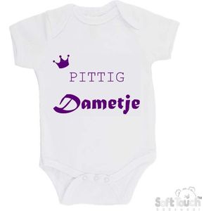 100% Katoenen Romper ""Pittig dametje"" Meisjes Katoen Wit/paars Maat 62/68