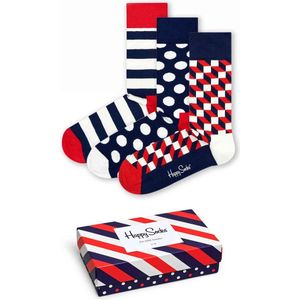 Happy Socks Classic Stripe Gift Box - rood - wit en blauwe sokken - Unisex - Maat: 36-40
