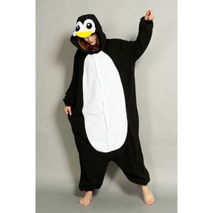 LET OP B-KEUZE! KIMU Onesie Zwarte Pinguin Pak - Maat 140-146 - Pinguinpak Kostuum Zwart Wit Vogel - Kinder Zacht Huispak Jumpsuit Pyjama Jongen Meisje Festival
