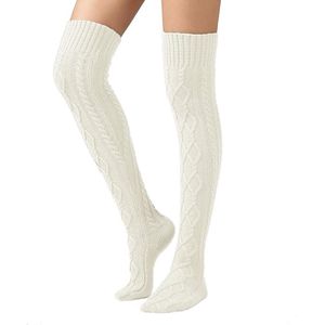 Dames winter gebreide overknee sokken - Laarssokken - Dames gebreide warme sokken - 75cm - Laarssokken - Dames warme sokken - Winter lange sokken - Winter warme beenwarmers - Warme kniekousen - Wit