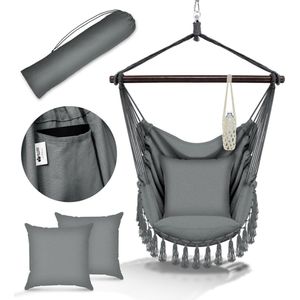 Tillvex hangstoel -grijs- met 2 kussens--hangende schommel-bekerhouder