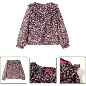 vidaXL Meisjeshemd - Kinderhemd - Kindershirt met lange mouwen 128 donkerroze - Roze Hemd - Langmouwig Kindershirt - Zomerkindershirt