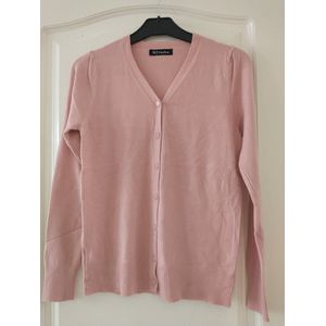 Dames vest Astrid effen roze kort vest met 6 knopen lange mouwen maat S cardigan