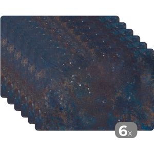 Placemats - Blauw - Zwart - Beton design - Onderlegger - Placemat - Tafeldecoratie - 6 stuks - 45x30 cm