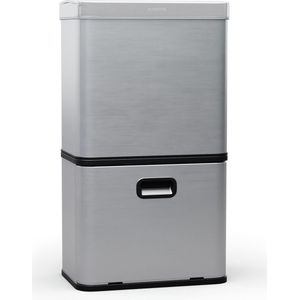 Klarstein Touchless Vuilnisbak met sensor - 56 Liter - RVS - 3 Bakken - Soft-close prullenbak - LED - Roestvrij staal