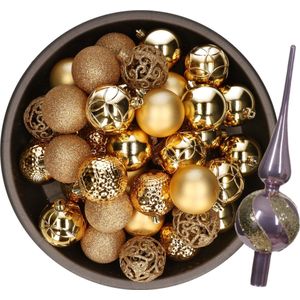 Kerstversiering set - 38-dlg - goud - kunststof kerstballen en glazen piek