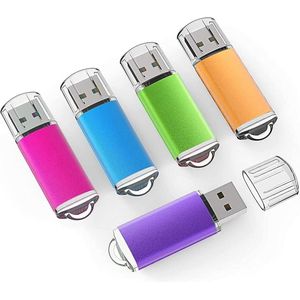 USB-sticks set van 5, USB 2.0, pendrives in meerdere kleuren (blauw, paars, roze, groen, oranje) - 4 GB