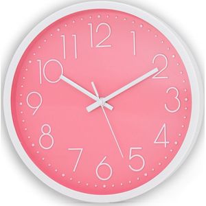 Intirilife wandklok in wit - roze met 30,5 cm diameter - Praktische tijdweergave chronometer stijlvol voor elke kamer