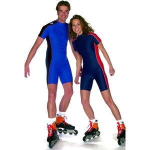 Skeelerpak - korelblauw met zwarte strepen en oranje stiksel - maat XXL