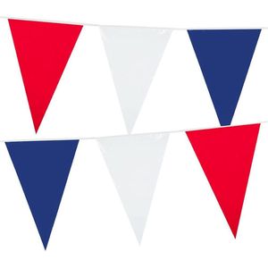 8x stuks Holland rood wit blauw plastic vlaggetjes/vlaggenlijnen van 10 meter. Koningsdag/supporters feestartikelen