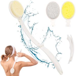 Lange spons droge lichaamsborstel badset - rugcrème applicator - drie borstelkoppen