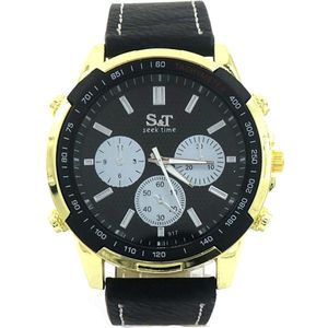 Horloge - Kast 48 mm - Metaal en Kunstleer - Zwart