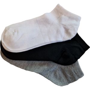 Ruinur Kindersokken - Sneakersokken - Katoenen Sokken - 3 Paar - Maat 23-26 - Wit/Zwart/Grijs