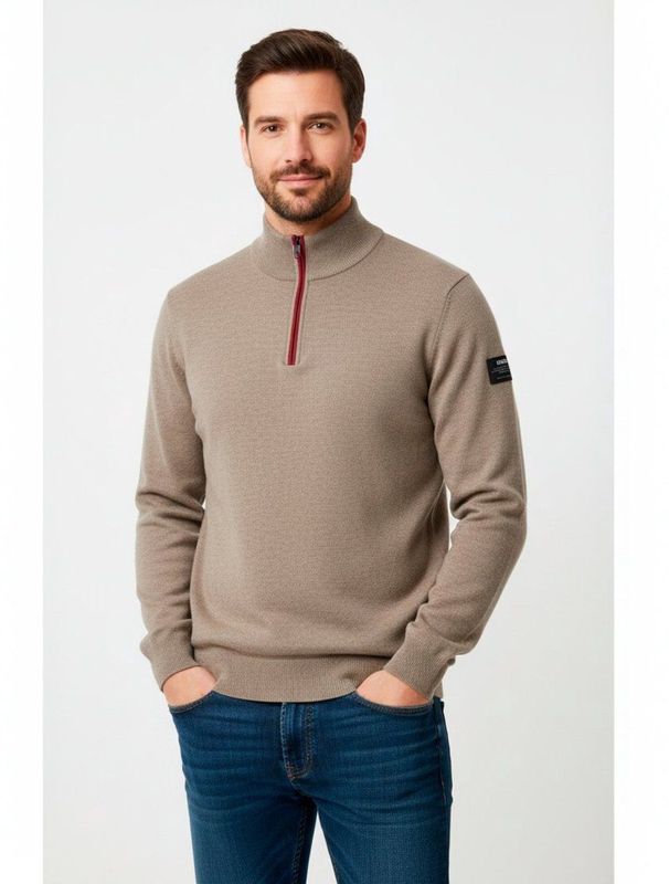 Ecoalf - Gebreide Trui - Bruin - Heren - Zip-Up
