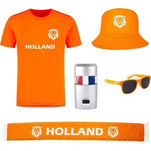 Nederlands Elftal Classic voetbalshirt met sjaal, bucket hat, zonnebril en schminkstift - EK 2024 - Oranje shirt - Oranje sjaal - Voetbalshirts volwassenen - Sportshirt - Maat XL