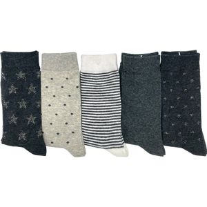 Dames sokken met lurex- Multipack van 5 paar - katoenen sokjes met print chaussettes socks