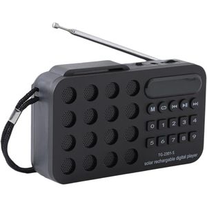 Zwarte draagbare radio op zonne-energie met Bluetooth - ondersteunt FM/AM/SW multiband ontvangst - kan afspelen via TF-kaart en USB-interface - oplaadbaar - luidspreker/kan binnen en buiten worden gebruikt