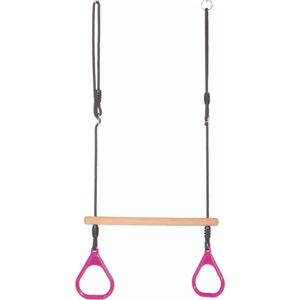 Dice - Houten Ringtrapeze met Kunststof Ringen Roze - Zwart Gevlochten Touw