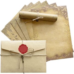 Briefpapierset, envelop, vintage, papier, vintage, schrijfwaren, inclusief 20 vintage briefpapier, 10 vintage enveloppen en 10 stickers voor waszegels