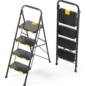 4-traps ladder Trapladder 4 treden opvouwbaar met antislip breed pedaal en leuningen Lichtgewicht huishoudladder voor uw keuken, bijkeuken, kasten, kantoor
