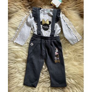 Disney Minnie Mouse Set - 2 Delig - Grijs/Goud - Salopette met shirt - Maat 62/68 (6 maanden - 67 cm)