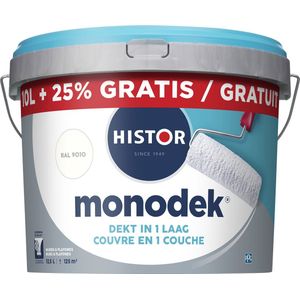 Histor Monodek Muurverf Mat - Dekt in 1 Laag - Afwasbaar - Geschikt voor Binnen - 12.5L - RAL 9010 gebroken wit